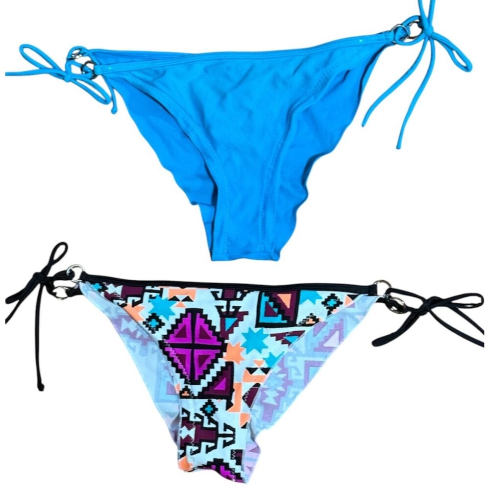 Body Glove Brasilla Tie Side Bikini Bottom Cheeky Blue Smoothies Aztec Large Lot